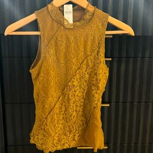 Gold Lace Top by Anthropologie